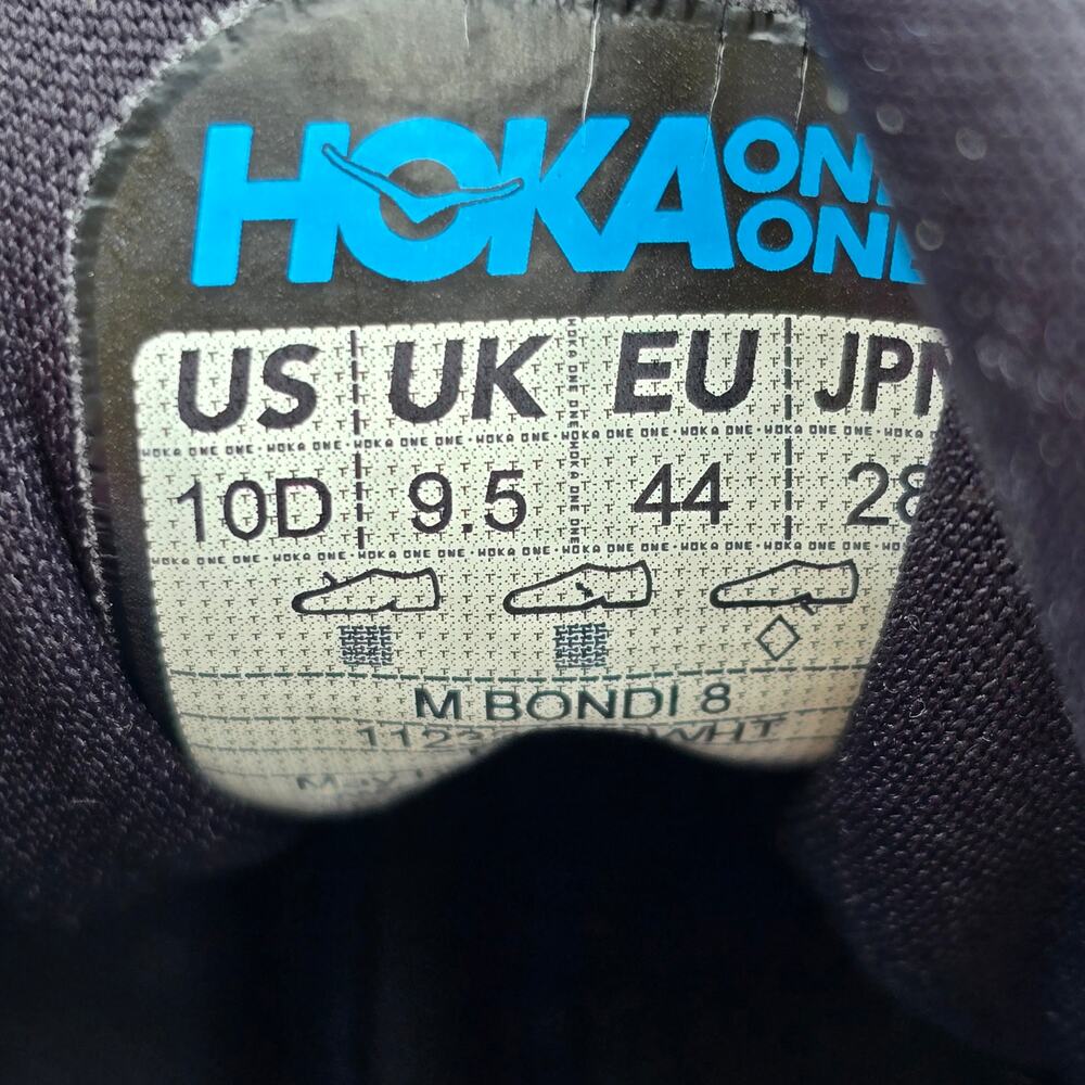 Hoka One Men's Bondi 8 Running shoes Blk/White, Size 10 - Picture 6 of 6